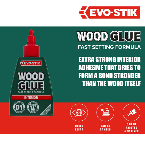 EVO-STIK Wood Glue Clear - 125ml - Interior - Extra Strong - Fast Setting Glue - 2