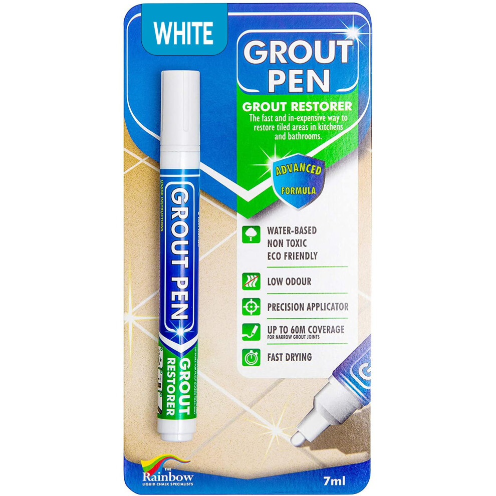 Rainbow Chalk Markers Ltd White Grout Pen - Revives & Restores Tile Grout - Water-Based 7Ml
