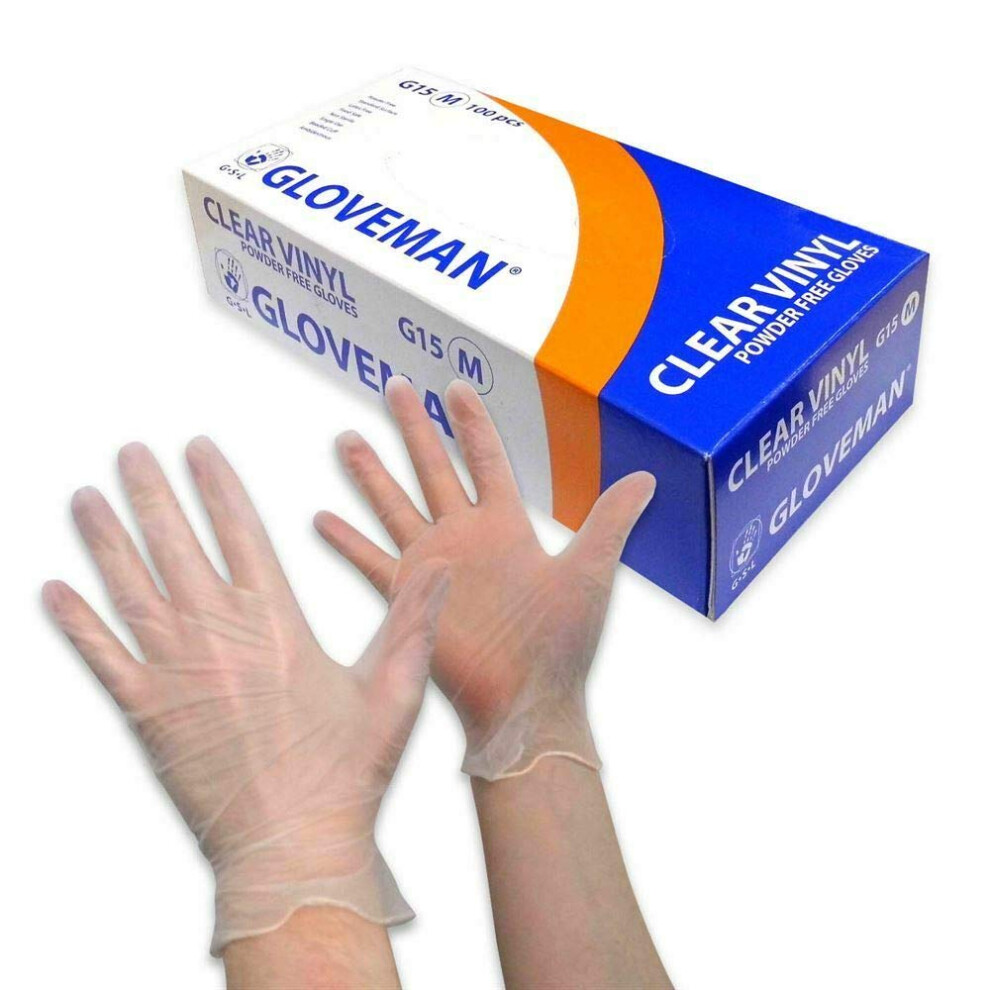 Gloveman Clear Vinyl Gloves Medium Â Disposable Powder-Free Gloves (Box Of 100) Â Latex-Free For Food Prep, Cleaning & Hygiene 5009911527205