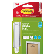 Command Metal Sawtooth Sticky Nail, 1 Hanger and 2 Adhesive Strips, Damage-Free Hanging for Frames, Mirrors, Clocks and Wall Décor, Holds 2 kg