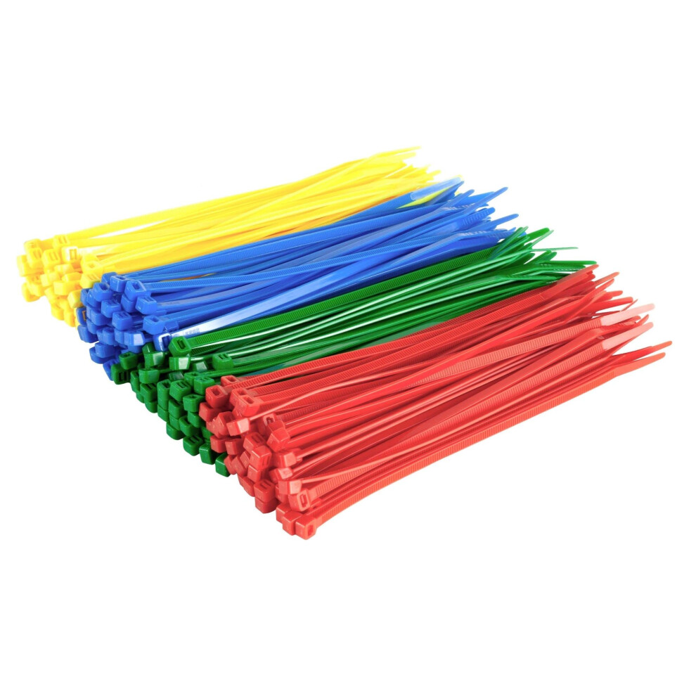 Photos - Electrical Wire & Cable Gocableties Multi Pack Cable Ties, 200mm x 4.8mm, Pack of 200, Red, Green, Blue, Yellow, 8" Nylon Zip Ties, Plastic Tie Wrap