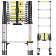 Telescopic Ladder, 3.8M Stainless Steel Thickened High-Strength Loft Ladder, Portable Ladders Extendable with Non-Slip Feet Adjustable Height for Roo
