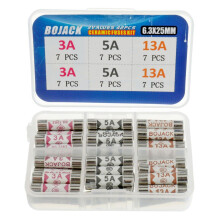 BOJACK 3 Values 42 pcs 3 5 13 A amp 240 V Volt Household Mains Plug Fuse 6.3x25 mm 0.25x1Inch BS1362 Ceramic Tube Cartridge Fuses Assortment Kit