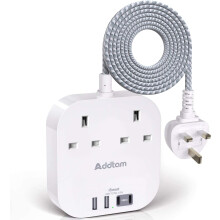 Extension Lead, Power Strips with 2 Way Outlets 4 (4.5A, 2 Type C and 2 USB-A Port) Surge Protection Plug Extension Socket with 1.6M Braided cord for
