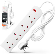 Wolf Power Extension Lead, 4 Gang, 2 Metre Extension Cable with UK 3 Pin Plug & Socket, Wall Mountable Power Strip for Home, Office & Appliances (Whi