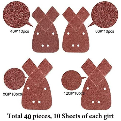 40pcs Black and Decker Mouse Sander Pads,Sanding Pads for Mouse Sander,Mouse Sanding Sheets with Extra 2 Tips for Replacement Assorted 40/60/ 80/120 2