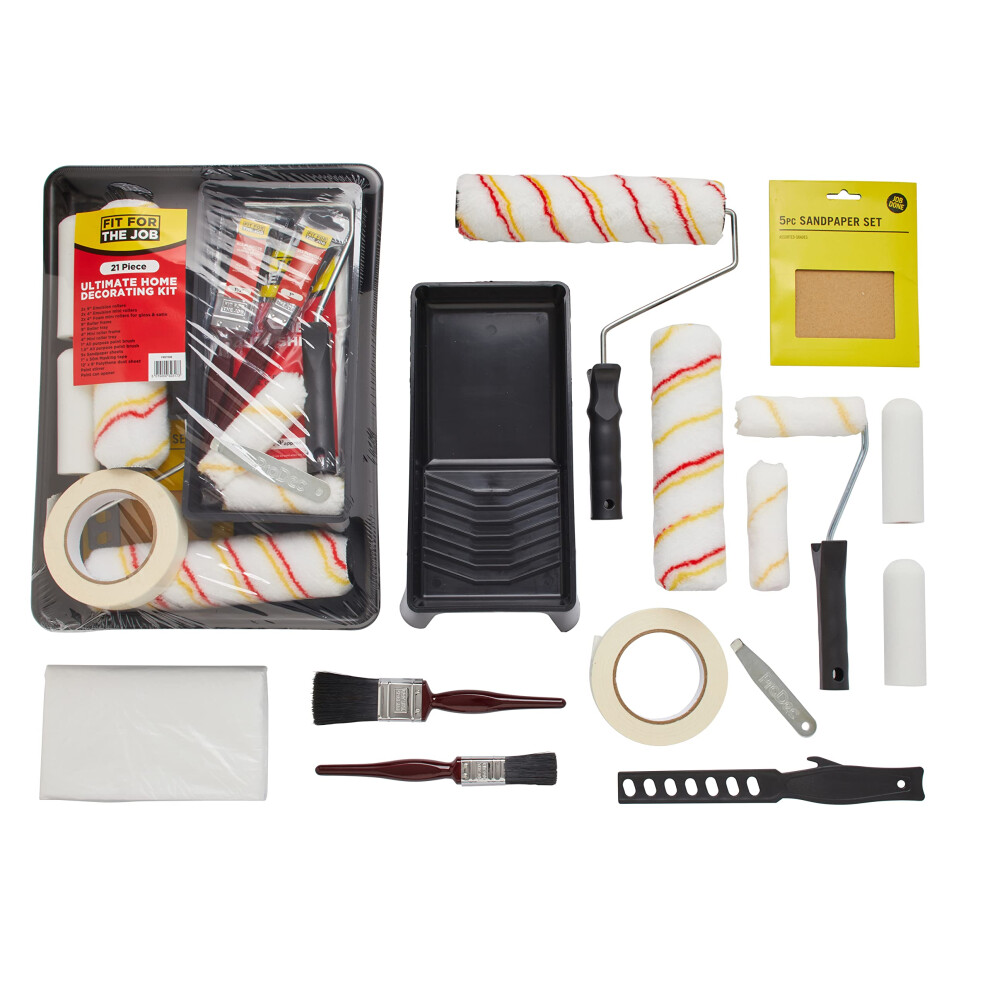 Fit For The Job 21Pcs Ultimate Paint Rollers & Trays Set - Paint Brushes,Dust Sheet,Sandpaper,Tape & More-Roller Sets For Painting Walls & Ceilings W 9057761265019