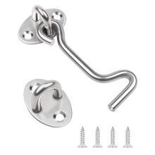 3 Inch Hook and Eye Latch, Leryati 1Pcs 75mm Silver Gate Hook Stainless Steel Cabin Hooks, Eye Latch Door Lock Hooks Lock, Apply to Wooden Gates