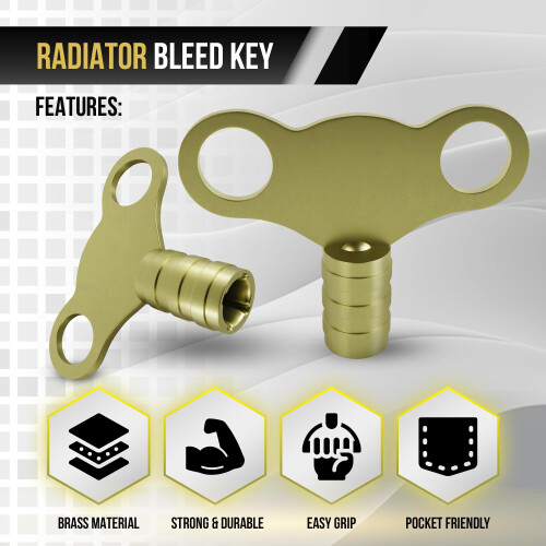 Solid Brass Universal Radiator Bleed Key- 2 Pack, 5mm Radiator Key for 2