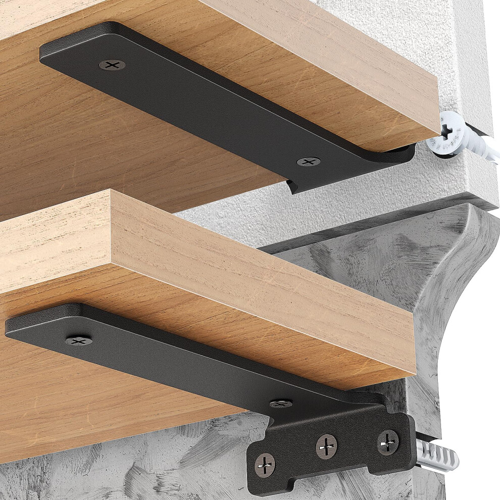 Yeabett Shelf Brackets, 2 Pack Right Angle Floating Shelf Brackets 10Cm, 70Kg Load Capacity, Black 5000838802284
