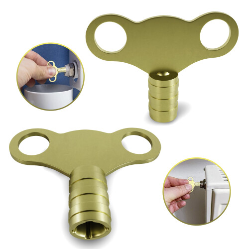 Solid Brass Universal Radiator Bleed Key- 2 Pack, 5mm Radiator Key for