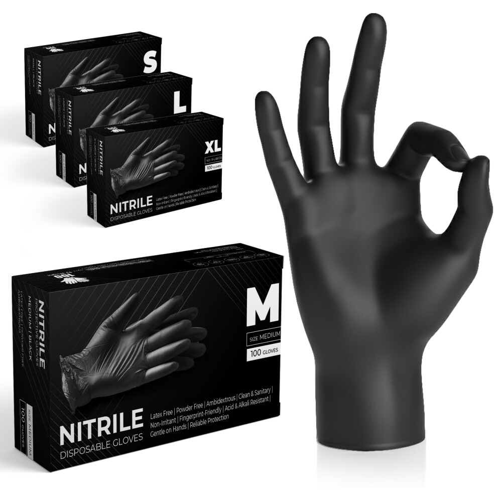 The Real Touch Black Nitrile Multi-Purpose Disposable Gloves, Powder Free, Disposable, Extra Strong - Box Of 100 (Black, Med) 5051226972126