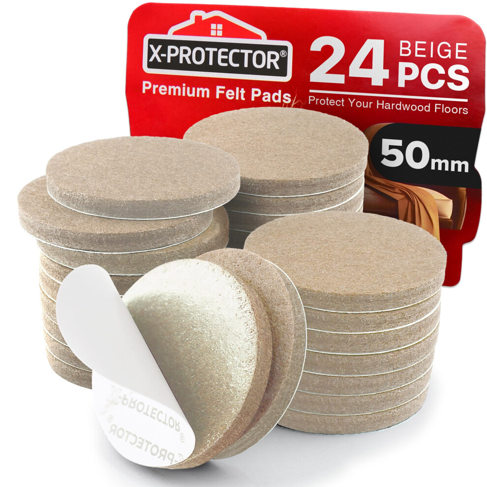 Felt Furniture Pads X-Protector - 24 Pcs 50Mm - Premium Felt Pads Floor Protector - Chair Felts Pads For Furniture Feet Wood Floors - Furniture Pads 48292412
