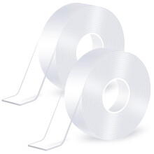 Double Sided Tape Heavy Duty,(6mx2cmx2mm,2Rolls) Strong Double Sided Mounting Nano Tape,Multipurpose Clear Adhesive Picture Hanging Strips,Removable