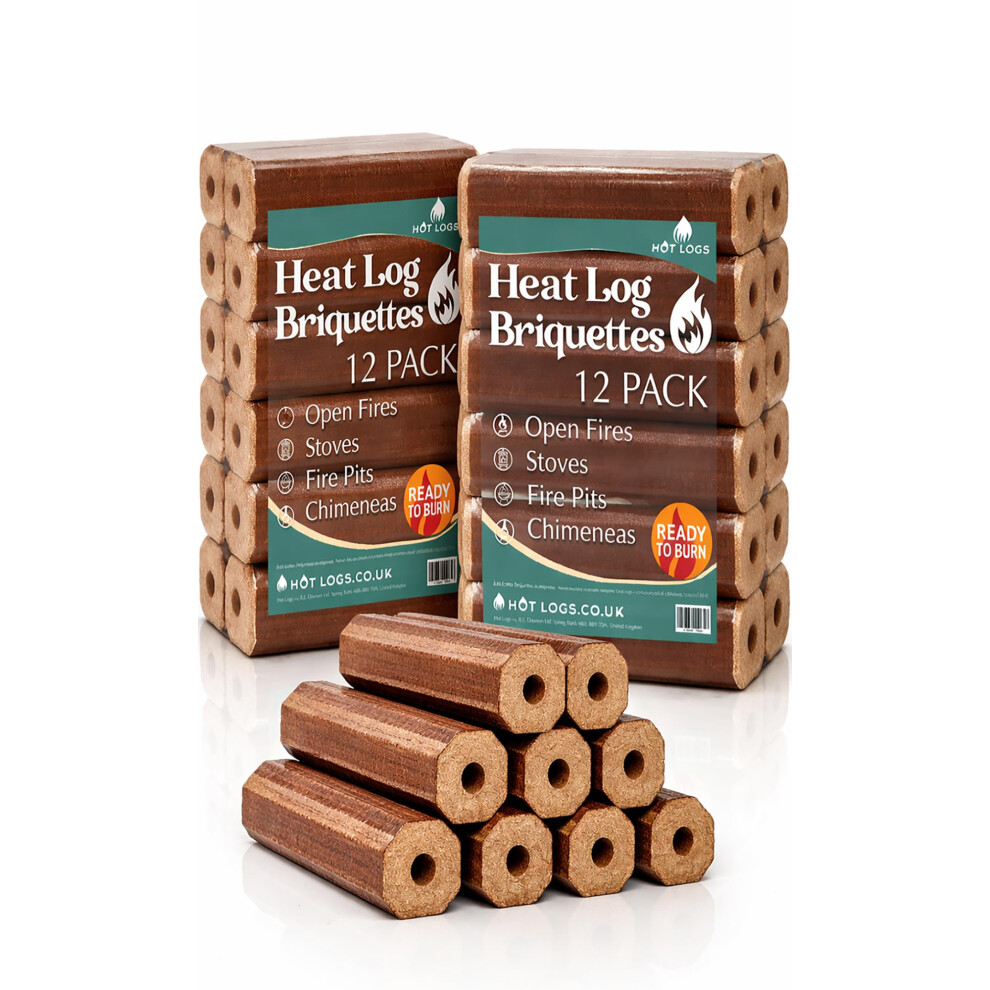 Gardenco 24 High Energy Hot A1 Compressed Firewood Logs (2X12)10Kg Hot Burning Briquettes For Open Fires, Charcoal & Kiln Dried Log, Wood Stoves, Bbq's, Log B