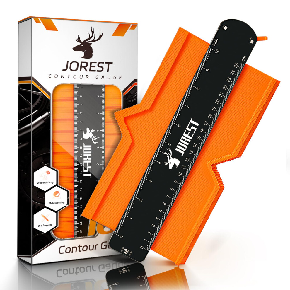 Jorest Contour Gauge 10 Inch With Lock, Measuring Shape Outline Angle, Scribe/Template/Profile Tool For Woodworking, Flooring, Tile Laying 5051226607745