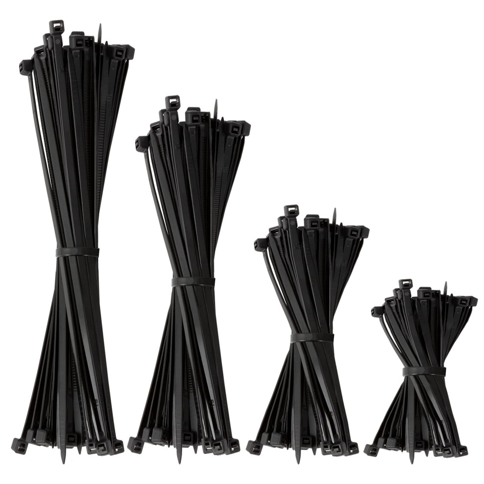 Beeway Cable Ties Black - 120 Pack 3.6Mm Zip Ties, Tie Wraps For Home, Office, Garden, Assorted In Sizes 100Mm, 150Mm, 200Mm, 300Mm (30Pcs/Size) 96144121