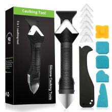 Caulking Tool 5 in 1 Silicone Caulking Grout Removal Sealant Finishing Tool with Grout Scraper, 6 Exchange Silicone Pads, Adhesive Residue Scraper Se