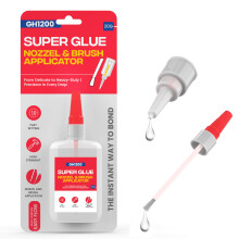 GH1200 (2-IN-1) Mess Free Superglue Brush - Super Glue All Purpose with Brush Applicator & Nozzle, 3000 CPS, No Stain Ca Glue for Plastic