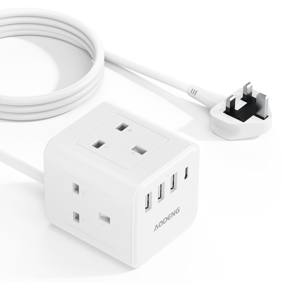 3M Extension Lead With 4 Usb Slots, 4 Way (13A/3250W) Multi Plug Extension Cable, Uk Desktop Power Extension Cord With Multi Socket, Extension Cable 5051226603792
