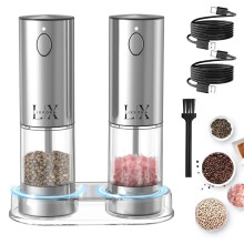 Electric Salt and Pepper Grinder Set, Rechargeable USBC Mills with LED Light and 6 Grind Levels