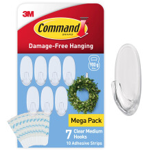 Command Clear Medium Hooks with Clear Strips, Multi Pack of 7 Hooks + 10 Adhesive Strips - Indoor Use - Suitable for Hanging Items up to 900 g
