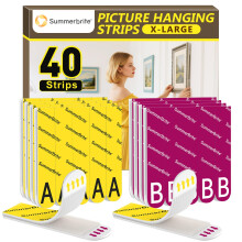 Summerbrite Picture Hanging Strips Heavy Duty 20 Pairs(40 Strips,XL),Damage Free Hanging Adhesive Strips,Mounting Tapes Removable,No Nails for