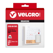 VELCRO Brand | Stick On Tape | Cut-to-Length Strong Hook & Loop Self Adhesive Sticky Tape Perfect for Room Décor & Home, Office, Garage Use | White |