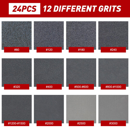 24 PCS Sanding Sponge Wet Dry Sandpaper for 80-3000 Grit 2