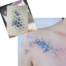 Waterproof Mermaid Scale Temporary Tattoo Sticker Gradient Blue Body Art for Women Party Festival