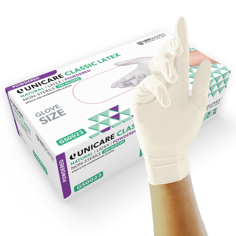 Unigloves Unicare Latex Disposable Gloves - Multipurpose, Lightly Powdered, Examination Gloves - Box Of 100 Gloves, Natural, Small (Gs0022) 5051226602870