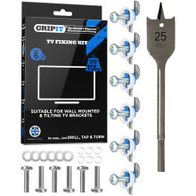 Gripit Blue Heavy-Duty Plasterboard Fixings - TV Mounting Kit - Pack of 6 - Holds Up to 113kg - Reusable Drywall Anchor for TVs, Stud Walls, Kitchen
