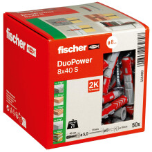 Fischer DuoPower 8 x 40 S, Powerful Universal Plug with Safety Screw, Intelligent 2-Component Technology for fastenings in Concrete, Bricks, Stone, G