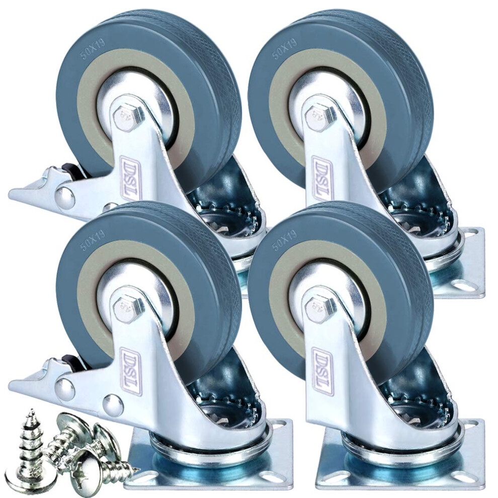 Dsl Heavy Duty Braked 50Mm Swivel Castor Wheels Trolley Â Caster Wheels Set 5309130607734