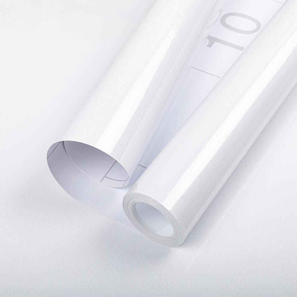 Hode White High Gloss Vinyl Wrap For Furniture, Waterproof Sticky Back Plastic Roll Peel And Stick Self Adhesive Wallpaper 5051226602177