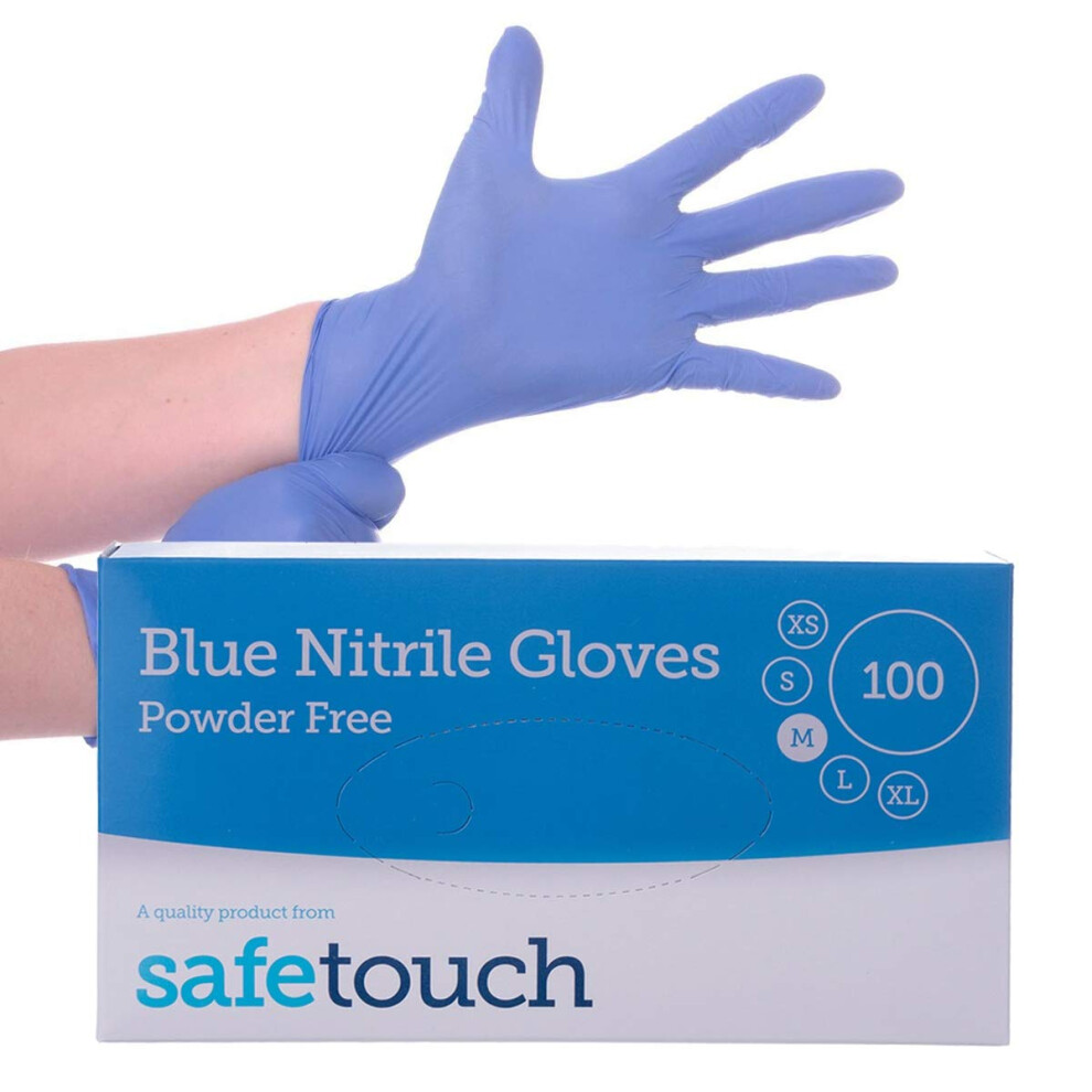 Safetouch 50000091 Nitrile Powder Free Disposable Gloves, Blue, Medium Size, Pack Of 100 5006574414163