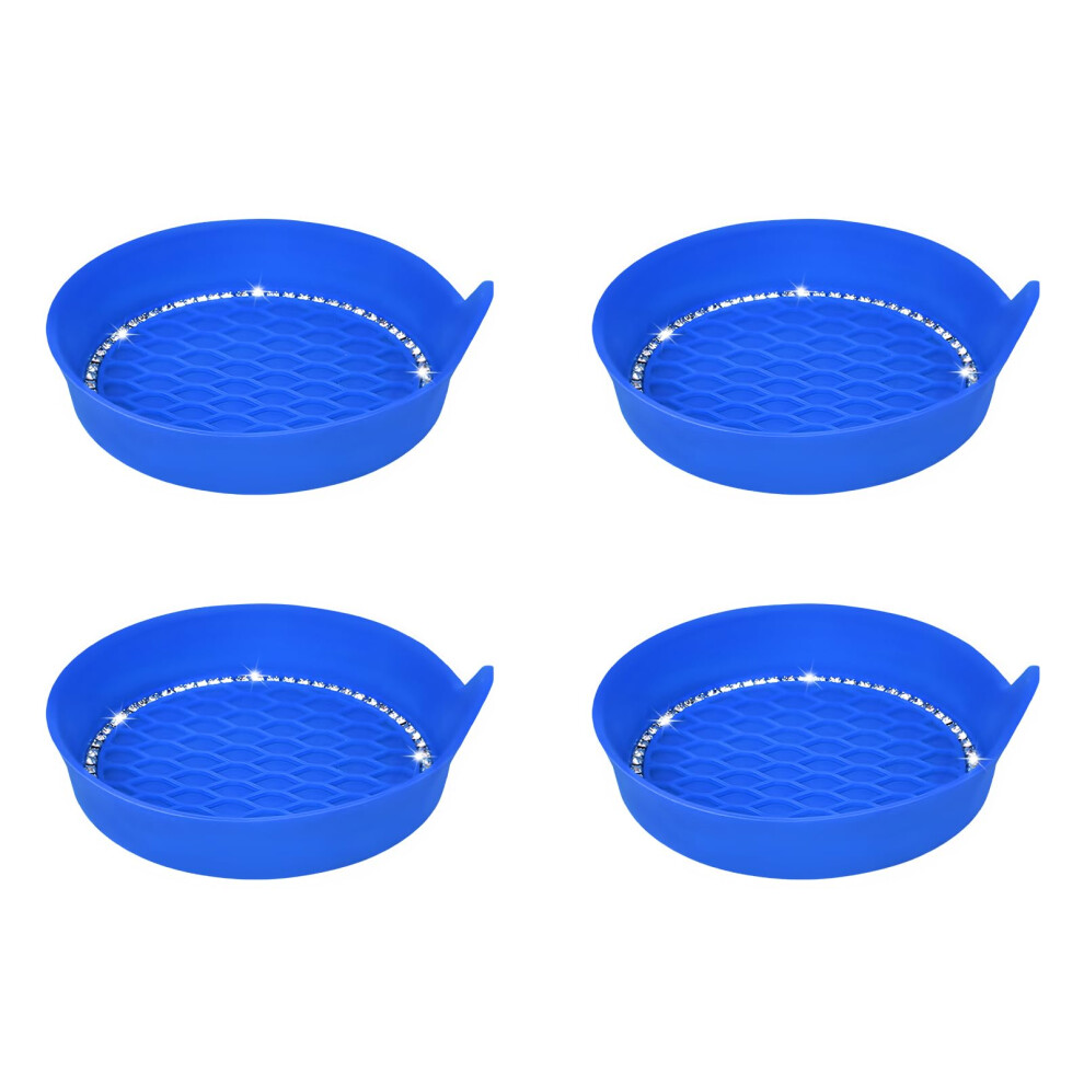 4 Pcs Bling Silicone Car Cup Holder Coasters With Crystal Rhinestones, Nonslip, Shockproof, Blue 9455672895125