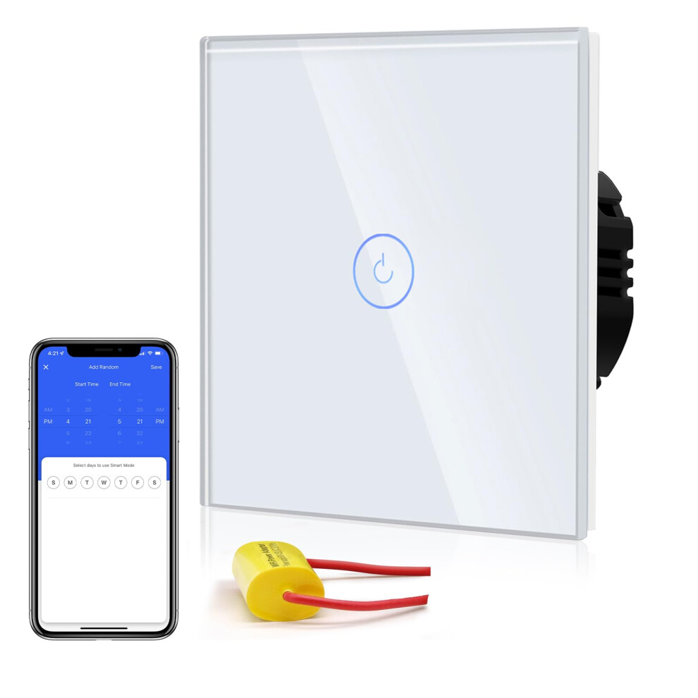 Bseed Smart Light Switch,Wifi Touch Wall Switches With Glass Panel,Led Lights,Work With Alexa/Smart Life App Control,Without Neutral Wire,1 Gang 1 Wa 31142588
