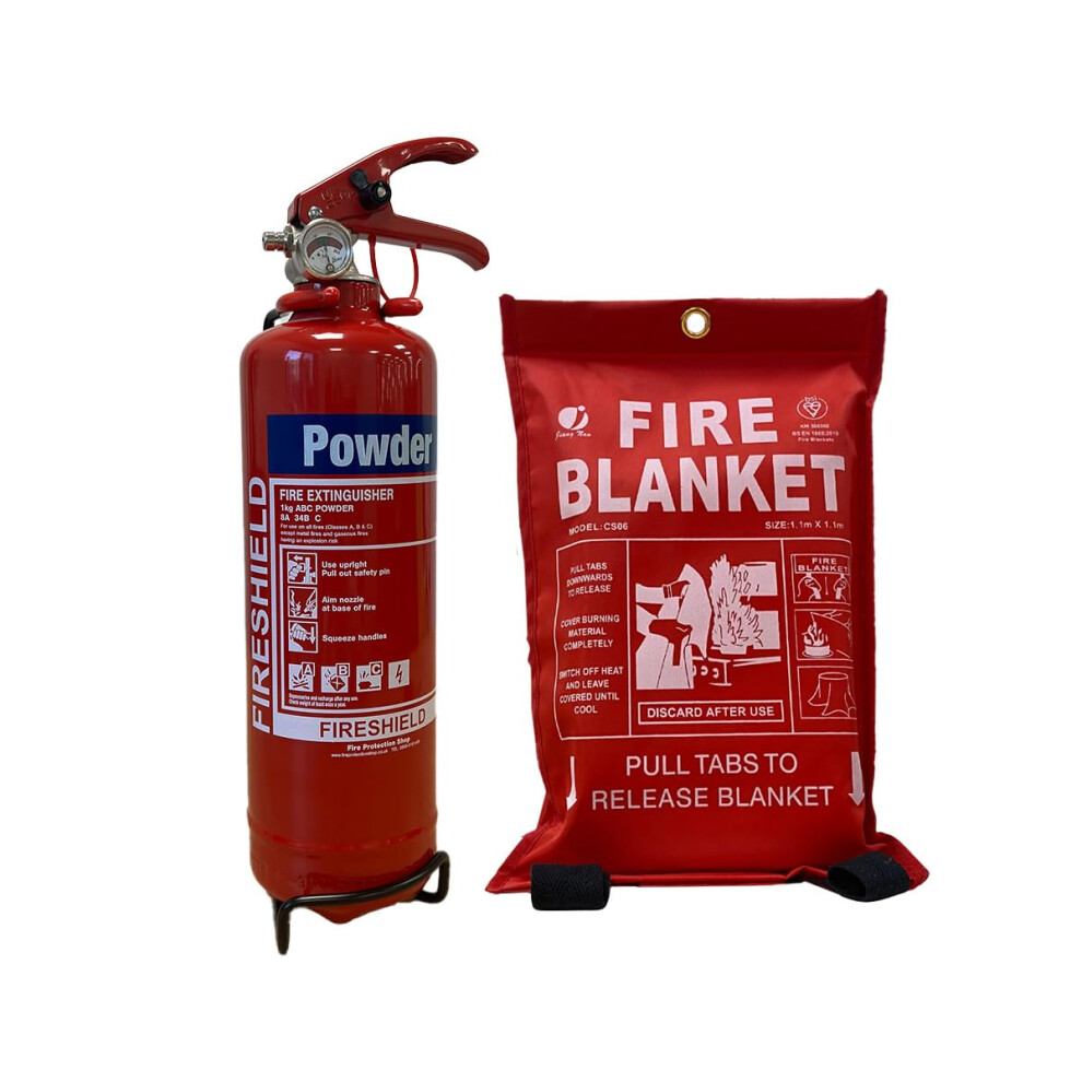 Fireshield Home Safety Pack, 1Kg Dry Powder Fire Extinguisher & 1M X 1M Soft Case Fire Blanket 6206513684681