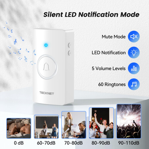TeckNet TECKNET Wireless Doorbell, IP65 Waterproof Battery-Operated, 400M Range 2