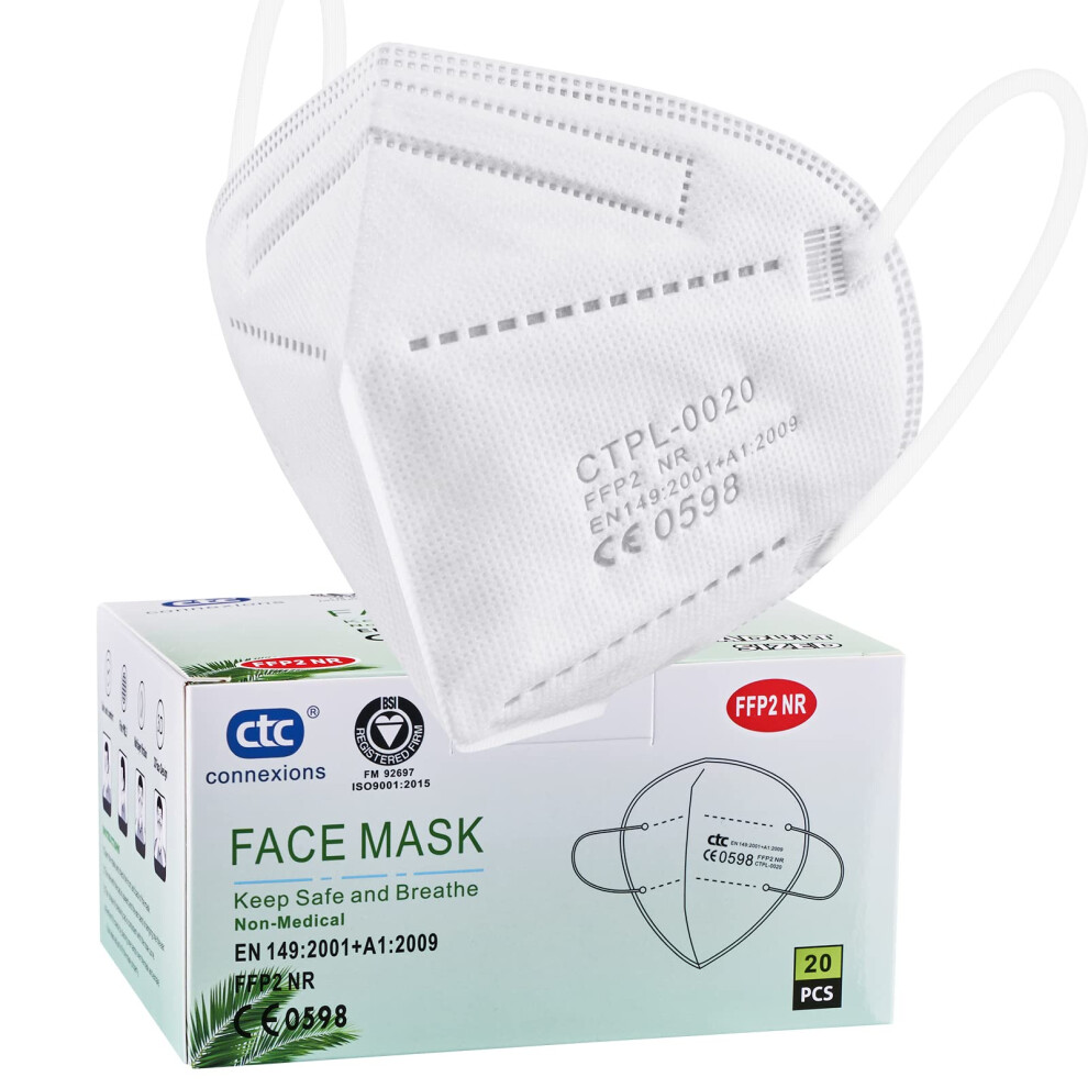 Ctc Connexions Ffp2 Mask 20Pack Disposable Ffp2/Kn95 Dust Face Masks Ce0598 Certified En149 Standard 5 Layers Filter Protective Mask Individually Pac 4627596082140