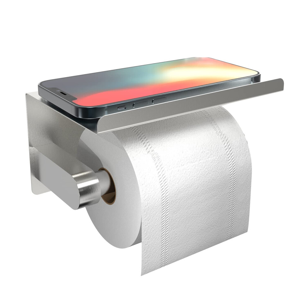 Self Adhesive Toilet Paper Holder With Phone Shelf, Screw-In Wall Mounted Toilet Paper Roll Holder 5051226662461