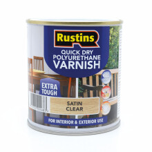 RustinsQuick Dry Poly Varnish Satin Clear 500ml -Tough, Water-Based Clear Finish in Gloss, Matt or Satin; Durable Protection for Interior Wood, Furni