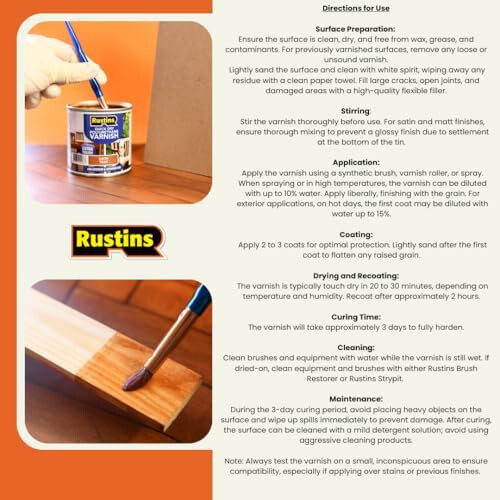 Rustins RustinsQuick Dry Poly Varnish Satin Pine 500ml Tough WaterBased Clear 2