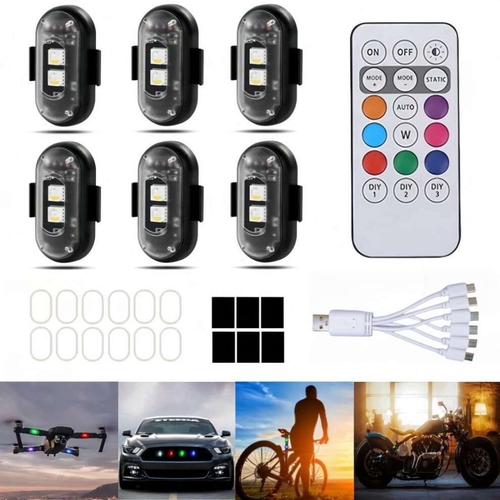 6Pcs Wireless Led Strobe S With Remote Control, 8 Colors Usb Rechargeable Ip65 Waterproof For Car Motorcycle Bike Drone Truck Light 9455672895743