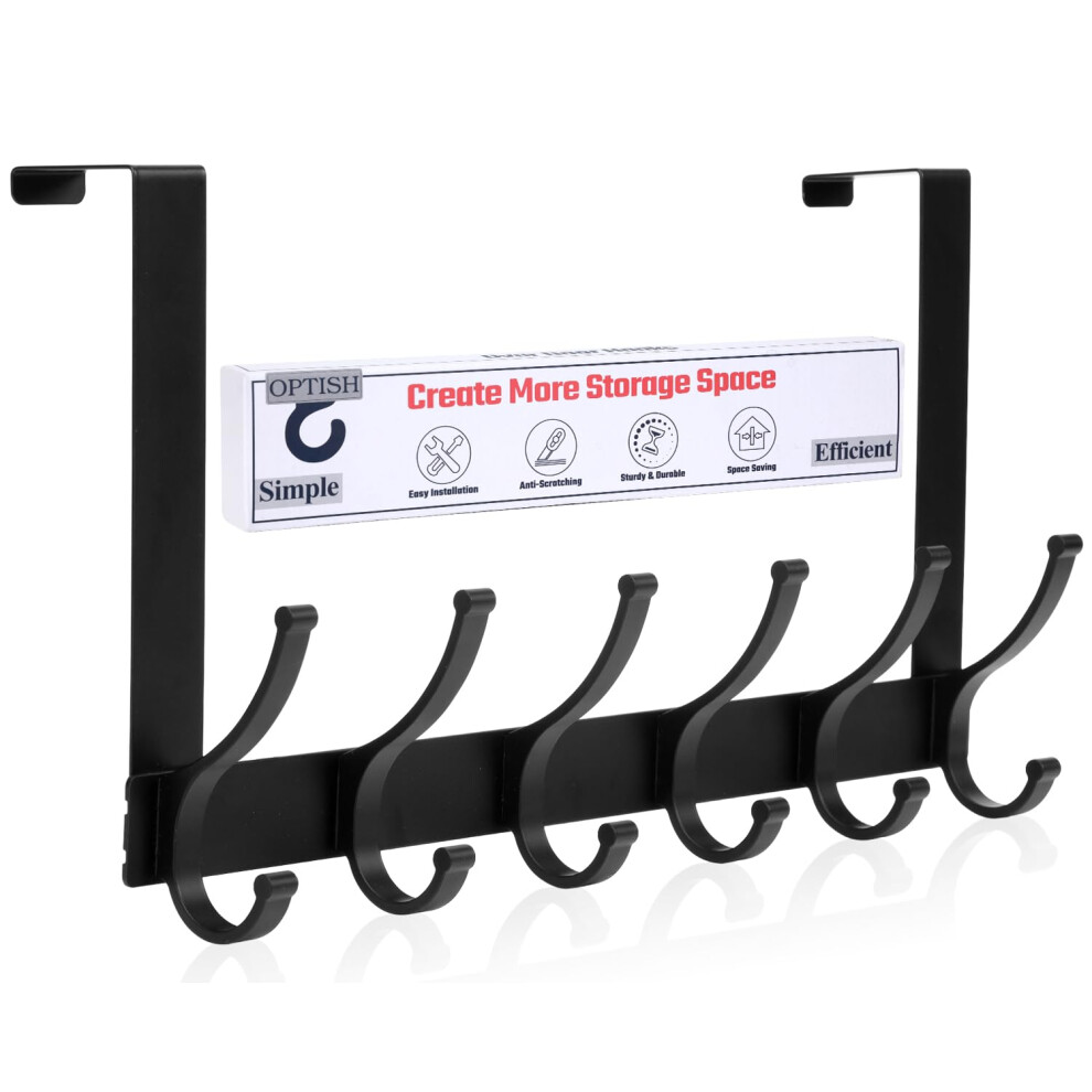 Optish Over The Door Hooks, Door Hanger Hook, Over The Doors Towel Rack For Bathroom, Doors Towel Hanger For Hanging Coats Hats (1Pack,Black) 86572163