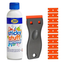 Zep Sticky Stuff Remover With Plastic Scraper Tool & 10 Blades - 250ml Work As A Sticker Remover, Sticky Label Remover, Adhesive Remover, Car Sticker