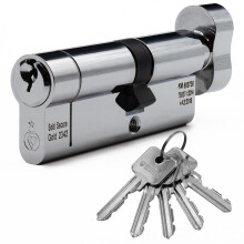 Euro Cylinder Door Lock Thumb Turn Chrome - BSI TS007 Sold Secure Gold Anti-Snap - Includes 5 Keys 40T/40