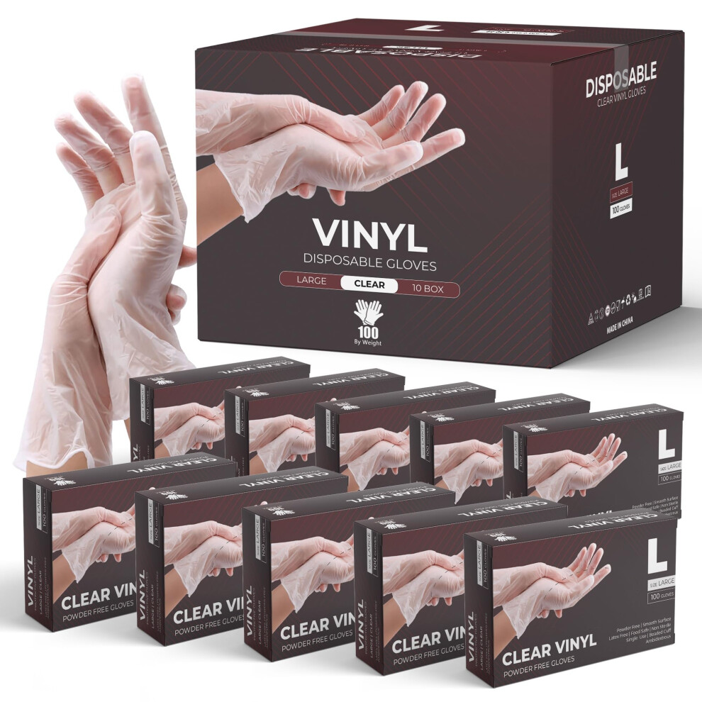 Eatasty Vinyl Multi-Purpose Clear Gloves, Powder Free, Disposable, 1000 Pack
