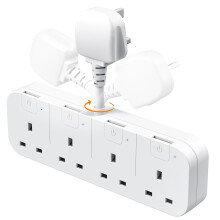 Multi Plug Extension Socket 4 Way with Flexible Plug, 4 Gang Plug Adapter UK with Individual Switches, Short Small Extension Adaptor for Home, Kitche